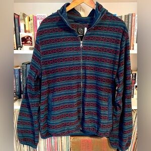 Original Use Geometric Striped Aztec Fleece Zip-Up Jacket Men’s Large Navy Red